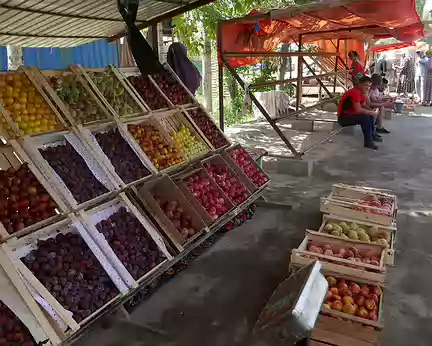 P077 Retour à Bishkek. Marchands de fruits sur la route