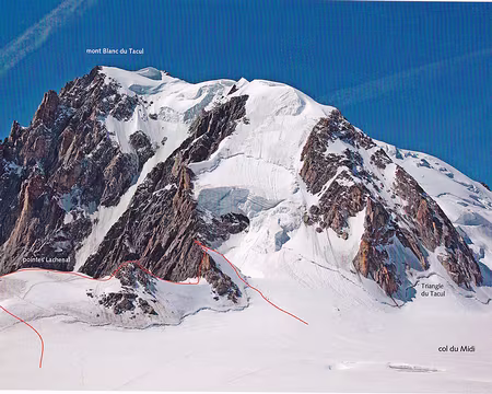 006 Schéma de la traversée des Pointes Lachenal : II, 1, 3c cheminée de 40m en mauvais rocher