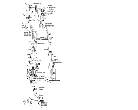 000 Schéma de la voie “Paella Passion de Minuit”, TD-, ouverte en 2004 par Gino Pagazzi, Christophe Mugnier Pollet, Pascal Sanctus