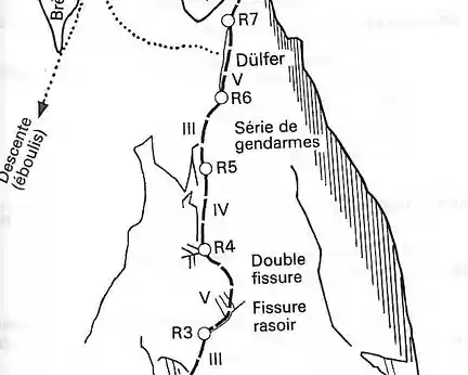 024 Topo du Gateau de Riz qui suit l’arête SE: M. Piola le 27/12/1976