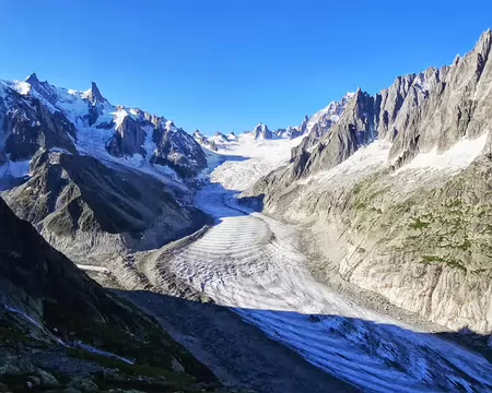PXL023 La Mer de Glace et ses bandes de Forbes - Mont Mallet, Dent du Géant, Tour Ronde, Dent du Requin et Grépon