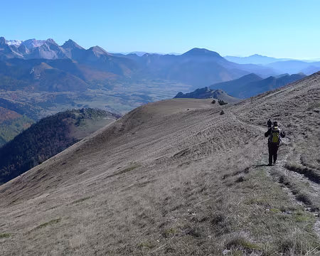63 Descente dans un relief gazonné jaune-gris.