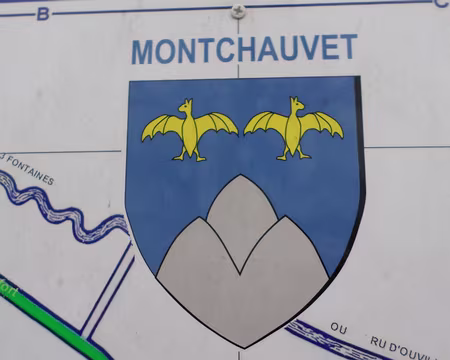 SAM_0164 D'azur au mont d'argent surmonté de deux chauves-souris éployées d'or. Source : Wikipedia.