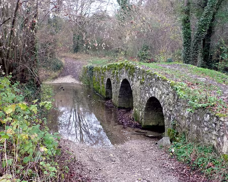 SAM_0179 Pont roman médiéval : situé à l'ouest du village, sur le ru d'Ouville. Il fut construit à l'époque de Philippe Auguste. Il porte le nom de Pont de l'Arche....