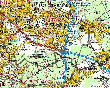 0 25.2 km entre Ozoir-la-ferriere et Champigny