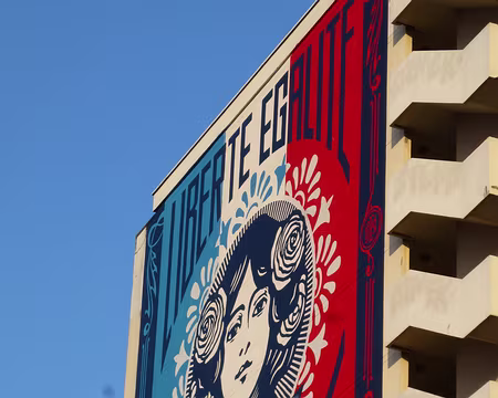 P1080443 Bd Vincent Auriol, oeuvre deShepart Fairey, Liberté, Egalité, Fraternité