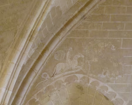 P1090542 Peintures templières au lait de chaux représentant St-Georges terrassant le dragon...