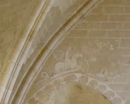 P1090542 Peintures templières au lait de chaux représentant St-Georges terrassant le dragon...