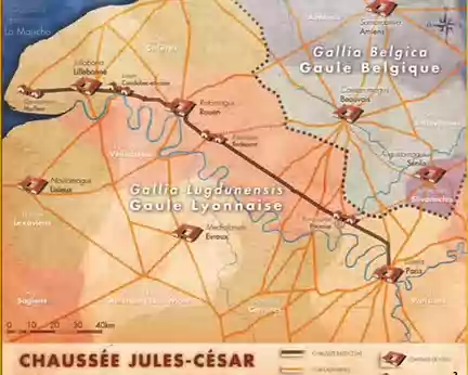 028 La Chaussée de César (ici sur la carte de la Société Archéologique du Val d’Oise) a été restaurée sur 21 km (tronçon Courcelles – Magny) dans les années 90....