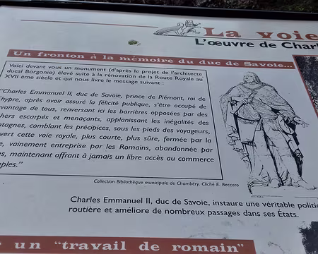 117 Ce monument commémore la rénovation de la voie romaine en 1667-1670 grâce à la création d’une rampe carrossable en pierre de taille au niveau du Col du Chat