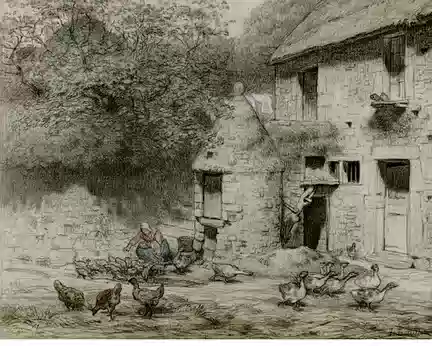 062 Le puits face à la maison natale de Millet, par Millet.