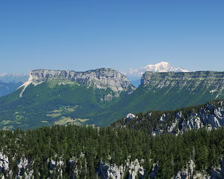 P1120620 Vue sur le Nord du massif de la Chartreuse avec le Mont Granier (1933m) et Le Pinet (1867m), sur le Mont Blanc (à 96km) mais aussi sur le massif des Bauges et...