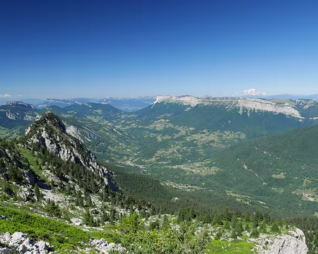 P1120645 Dernière photo avant le sommet. Vue sur le Nord de la Chartreuse, le massif des Bauges, (les massifs des Bornes-Aravis), le Mont Blanc, le Beaufortain et le...
