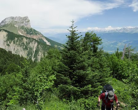 P1120804 Entre le Col de la Faîta et Emeindras de dessus, la vue se dégage sur le Bec Charvet, la Dent de Crolles et la chaîne de Belledonne.