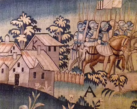 015 Détail de l’une des trois tapisseries des guerres de religion (1570) dans la galerie de Psyché