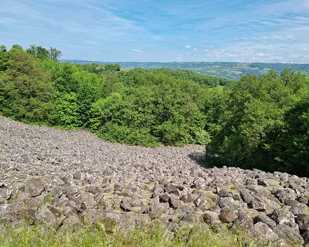 036 Il y a environ 7 millions d'années, cette coulée s'est solidifiée en un massif basaltique dominant la région. Ce massif mesure un peu plus de 2 km de long et a...