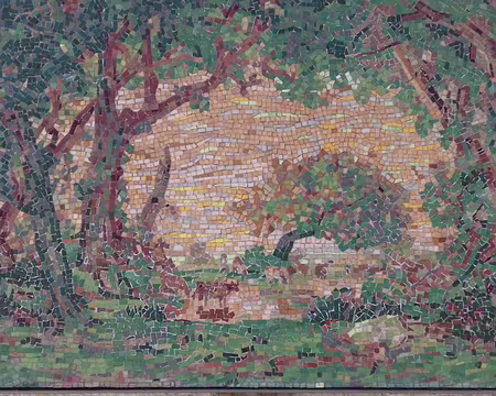 025 Sortie de forêt de Fontainebleau, soleil couchant, d’après Théodore Rousseau (musée du Louvre)