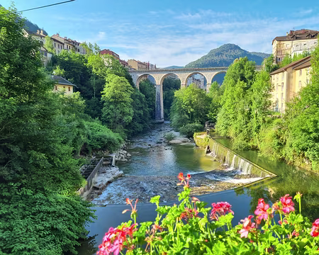 010 Le Pont de Pierre, construit en 1860, il comprend 6 arches étendues sur 110 m, et il est perché à 30 m au-dessus de la Bienne