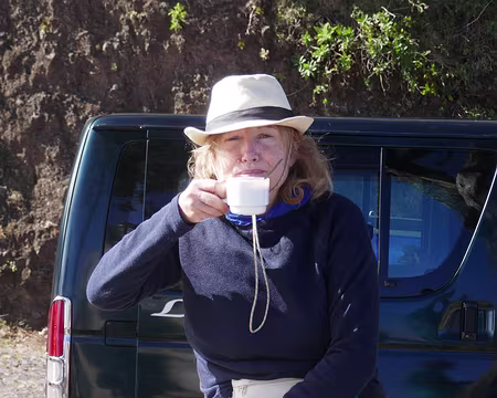 Hélène à la pause café.