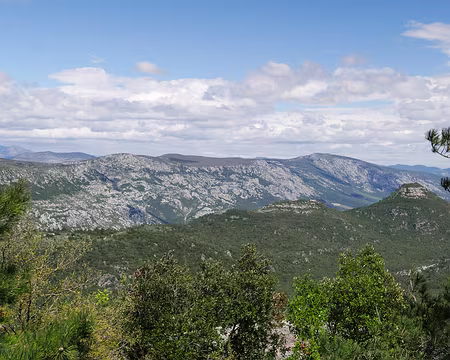 P1180533 Vue sur le Caylaret (601m) et le Monthaut (656m) puis sur le massif de la Séranne depuis le Roc de la Vigne (709m).