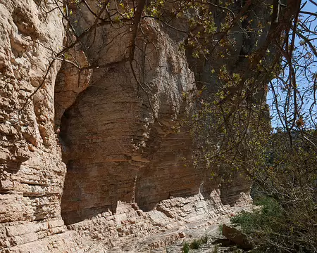 P1180591 Vire au niveau de la grotte avec l'échelle en bois à laquelle il manque 3 barreaux.