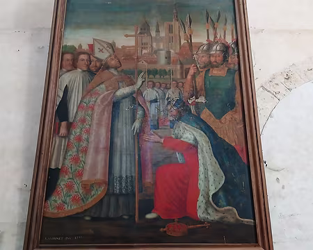 015 Le tableau « Saint-Loup pardonnant à Clotaire » (Charles Lambinet, 1755). Saint Loup (573-623) était l’évêque de Sens, Clotaire II (584-613) le roi de Neustrie