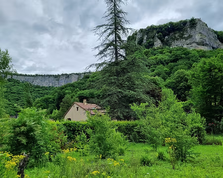 018 Les falaises du cirque du Fer à Cheval. Hautes de 245m, elles sont la plus haute reculée du Jura