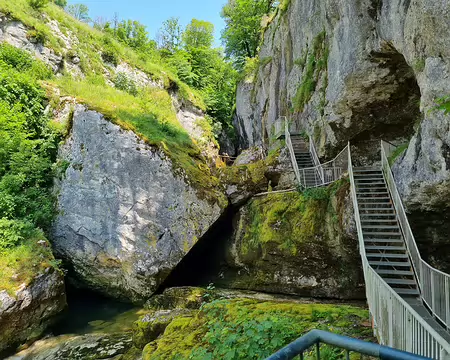 120 Site bien aménagé des Pertes de l'Ain. L'Ain s'engouffre dans une gorge très étroite d'environ 2 mètres de large, 100 mètres de long et 12 à 15 mètres de...