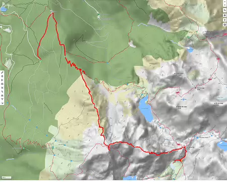 20250704_carte le parcours du 1er jour : parking des quatre chemins, le Grand Colon, le Galeteau, refuge de La Pra (8 km D+1191m D-404m)