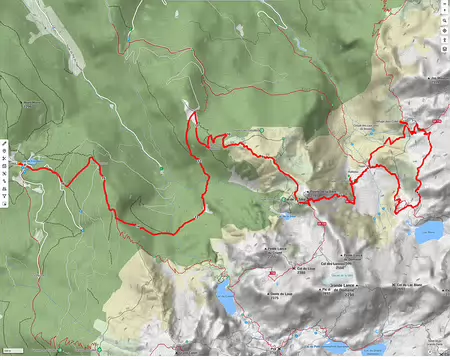 20250706_carte le parcours du 3e jour, habert du Mousset, refuge Jean Collet, vire des excellences, col de la Sitre, refuge du Pré du Mollard, lac de Freydières (16.9 km...