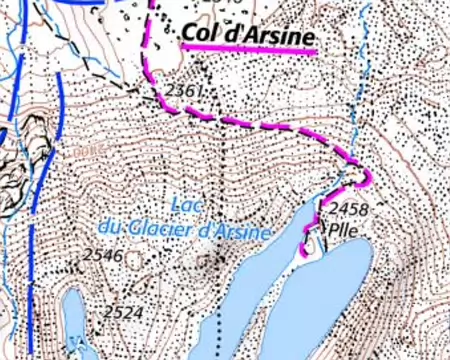 20250728_140241-01-01-01c Carte actuelle. Un 2ème lac s'est formé en parallèle. Une évacuation à été créée (torrent à fort debit) pour éviter le débordement et l'inondation du village du...