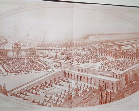 044 Gravure montrant le Château Vieux de Meudon, la Grotte, l’Orangerie, et la Terrasse en 1690