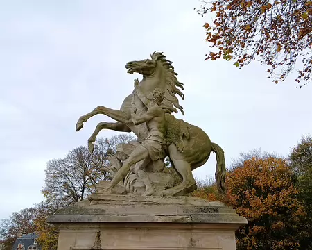 028 Les chevaux de Marly, réalisés par Guillaume Coustou à la demande de Louis XV ont remplacé, en 1745, un premier groupe équestre, Mercure et la Renommée,...