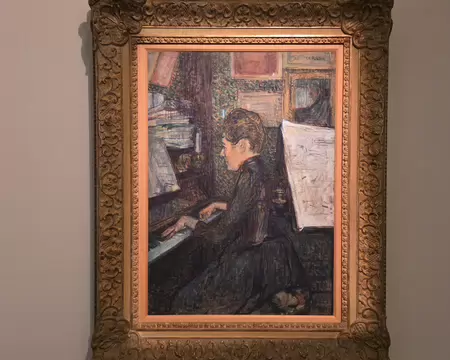 065 Mademoiselle Dihau au piano, huile réalisée par Toulouse-Lautrec (1864 – 1901) en 1890.
