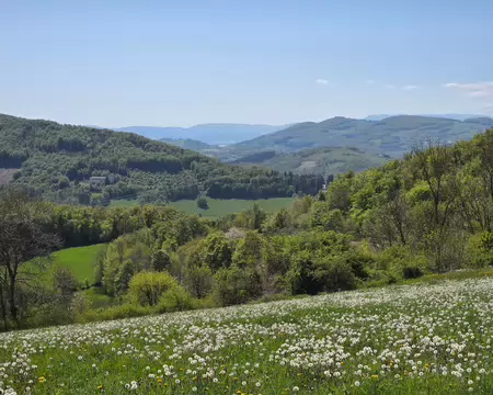 062 Vue sur les Monts du Lyonnais et au fond à droite la crête du Pilat depuis la chapelle Saint-Clair.