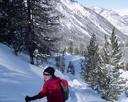 DSC06061 On s'arrétera là. Nous sommes à 50 mètres de la cascade. C'est pentu, très chargé en neige, il faut mieux renoncer.