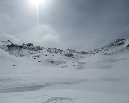 col de la Cayolle 29 février 2016, traversée Bayasse Estenc, vue sur le col de la Cayolle